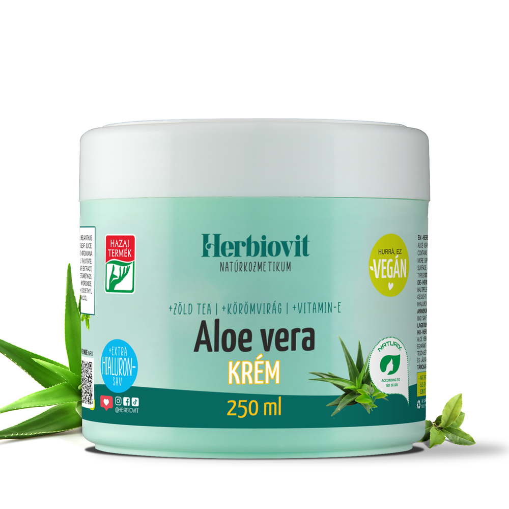 Herbiovit Aloe vera krém kéz, arc, test hidratáló ápolására hialuronsavval (250 ml)