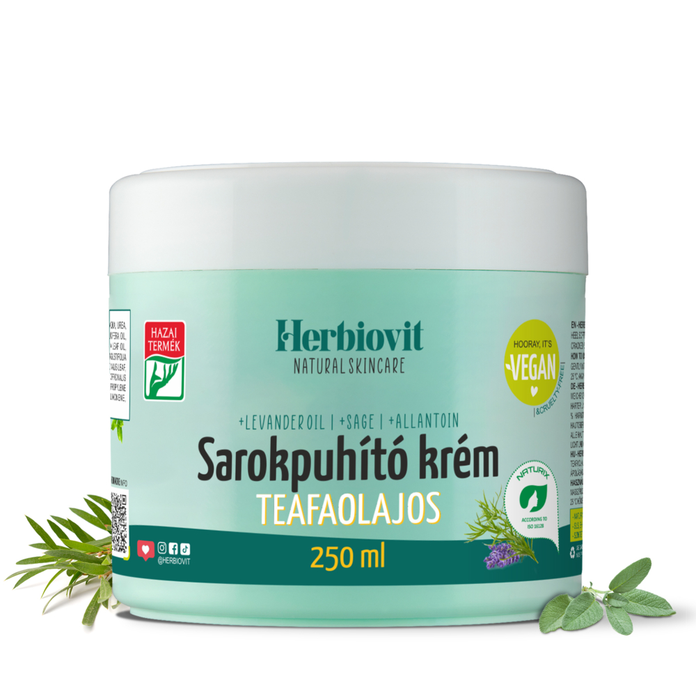 Herbiovit Sarokpuhító krém teafaolajjal száraz és kemény bőr ápolására (250 ml)
